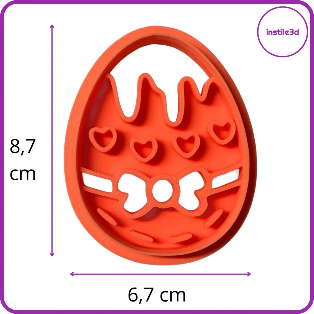 Tagliabiscotti Uovo Decorato con Cuori - PLA 3D 8,7x6,7 cm | Instile3D